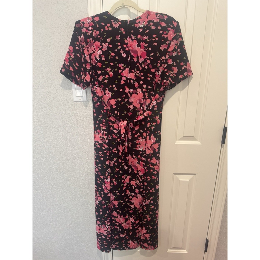 VTG Cottage Core Dress Maxi 90s Floral Pink Black WhimsiGoth Tie Back Pleated XL - Picture 4 of 6